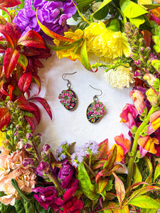 Floral portraits - midnight blush antique oval drops