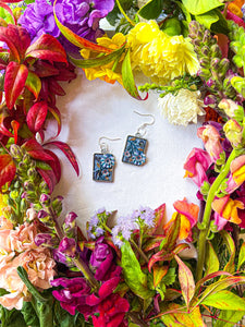 Floral portraits - Navy Silver rectangle drops